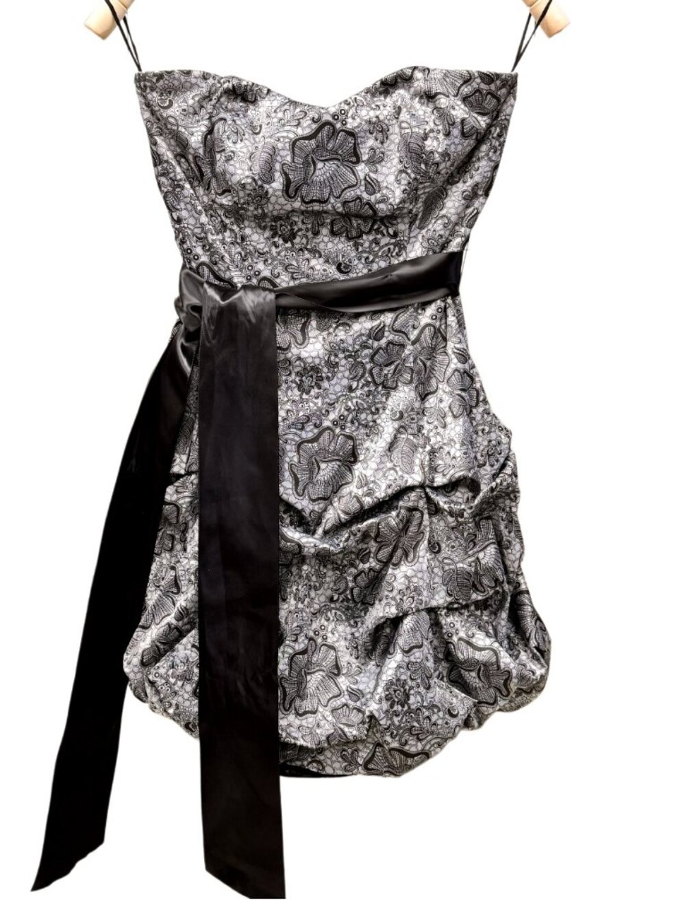 Gray Black Lace Sleeveless Party Cocktail Dress Strapless Structured A-Line Fit